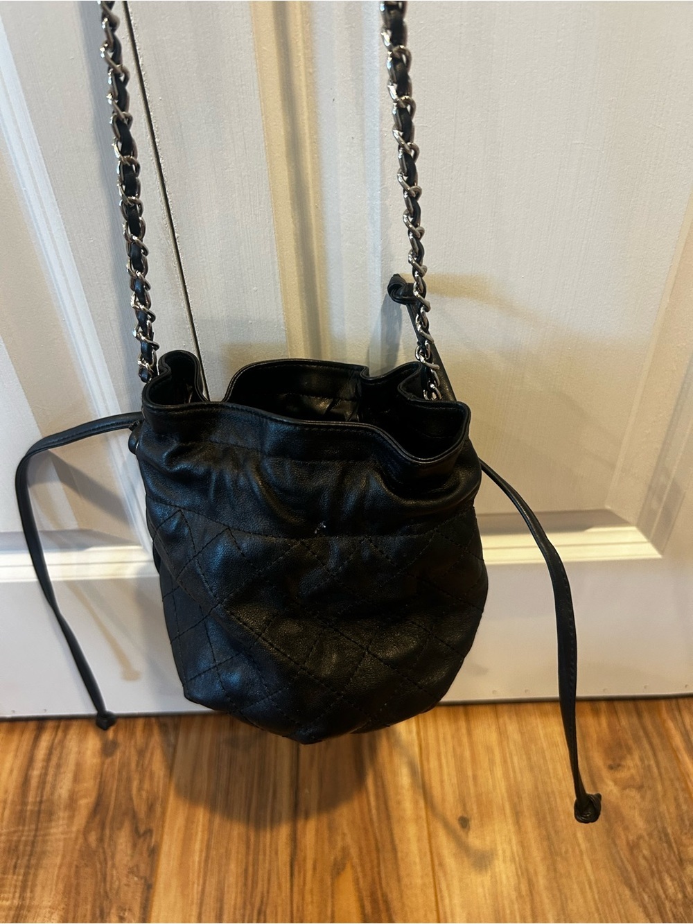 Black Quilted Drawstring Shoulder Bag